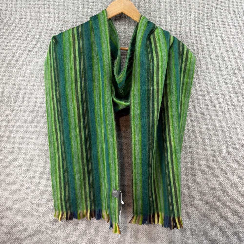 Shupaca Alpaca Blend Striped Scarf Green Multi Artisan Made in Ecuador NWT